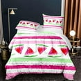 Tropical Leaves and Watermelon Comforter Fresh Fruit Theme Green