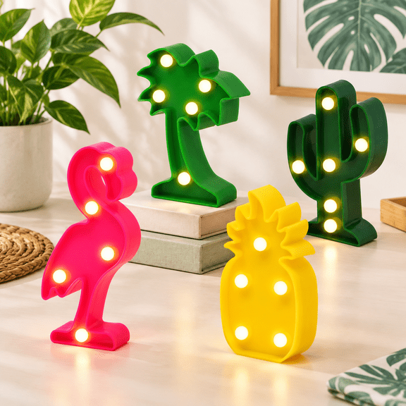 Tropical Led Marquee Light Set 4 Mini Luau Party Signs