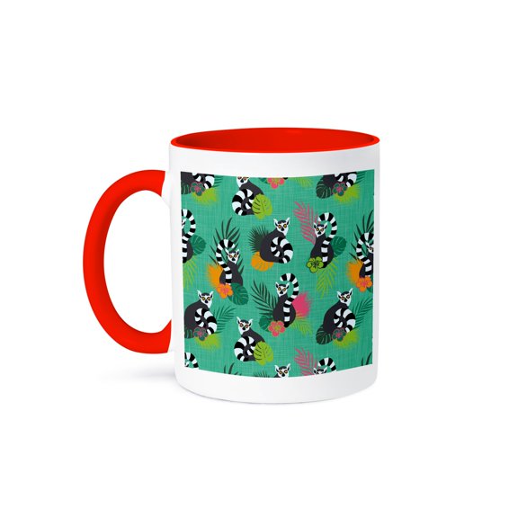 3drose, Tropical Lemurs Aquamarine, 15oz Two-tone Red Mug