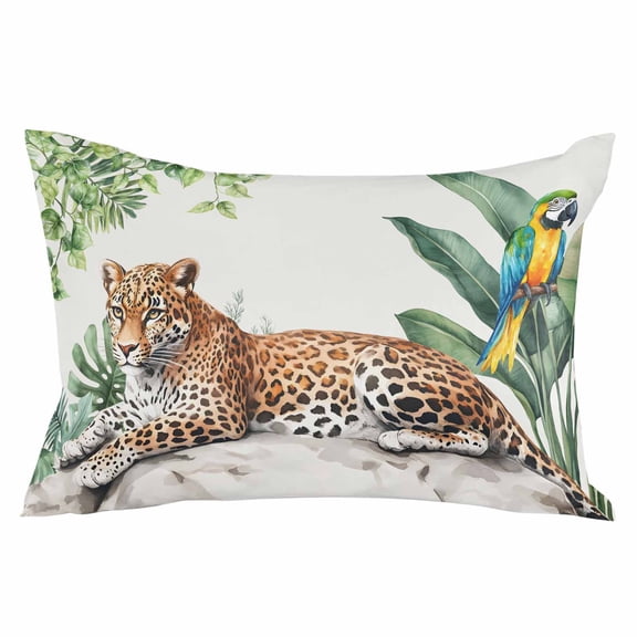 Tropical Leopard Parrot Throw Pillow Cover 20 x 26 Inch Decorative Pillow Cover Watercolor Summer Palm Leaf Lumbar Pillowcase Seasonal Rectangle Cushion Case for Couch Sofa Bed Living Room