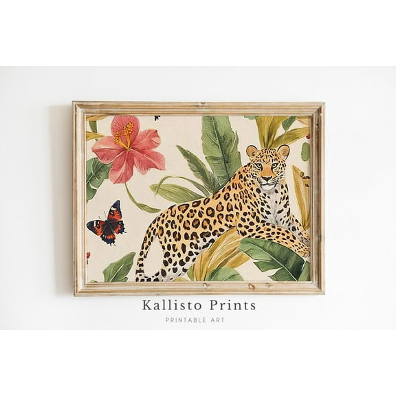 Tropical Leopard Print Poster Wall Art, Jungle Foliage Decor, Exotic Animal Print Poster for Living Room or Office, 785, Size 16x24 UNFFRAMED F03.1.6l1931