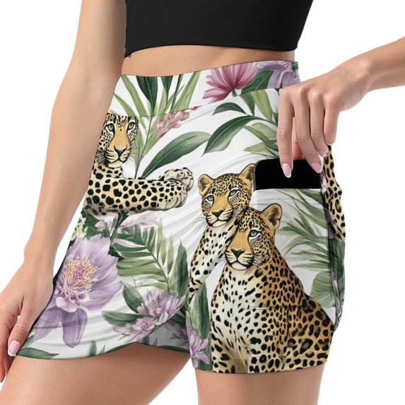 Tropical Leopards Floral Paradise Women's Shorts Non-Slip Single Pocket A-line Trouser Skirt Summer Shorts Casual Shorts for Women