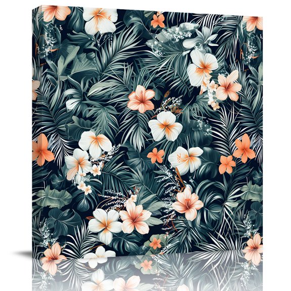 Tropical Lily Flower Jungle Leaves Canvas Artwork Painting Art, Watercolor Summer Plant Square Framed Wall Decorations Prints Picture for Bedroom Kitchen Living Room, 8x8 in