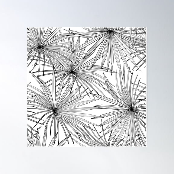 Tropical Line Fan Palm Leaves Seamless Pattern. Poster Wall Art, Modern Wall Decor For Living Room Bedroom, 17x17 UNFRAMED