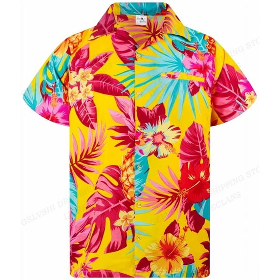 Tropical Loose Hawaiian Shirt Floral 3D Printed Shirt Men's Fashion Oversized Shirt Men's Roll-Neck Shirt Beach Resort Men's