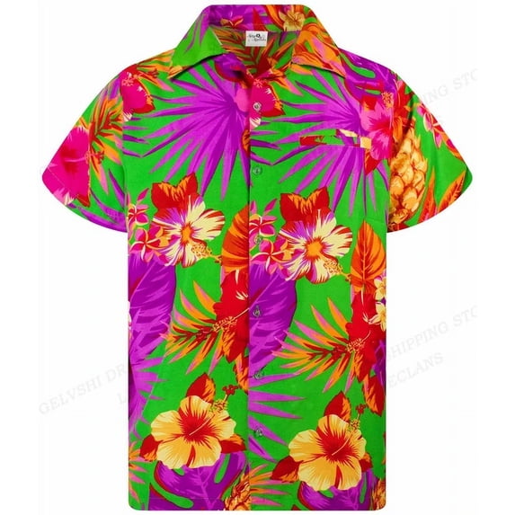 Tropical Loose Hawaiian Shirt Floral 3D Printed Shirt Men's Fashion Oversized Shirt Men's Roll-Neck Shirt Beach Resort Men's