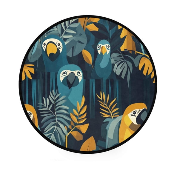 Tropical Macaws and Ferns Memory Foam Bath Mat 36" Absorbent Rug with Non Slip Base and 4 Bonus Pads