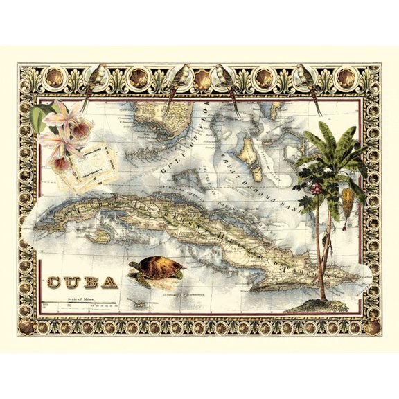 Tropical Map of Cuba Poster Print - Studio Vision (36 x 24)