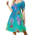 thumbnail image 1 of Tropical Marine Casual Dress Shoal of Fish Korean Fashion Dresses Sexy V Neck Elegant Printed Dress, 1 of 7