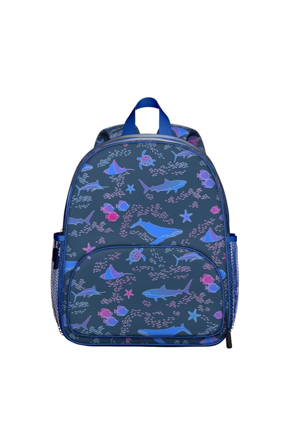 Tropical Marine Life Backpack - Spine-Friendly Design, Waterproof Fabric & Side Pockets