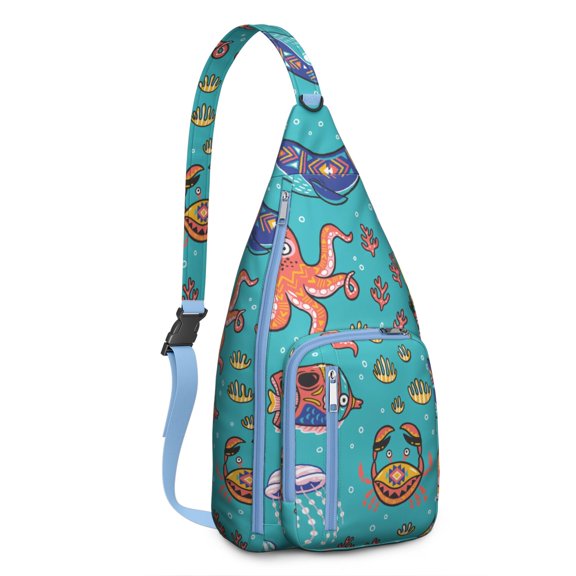 Tropical Marine Life Shoulder Bag - Colorful Shark & Coral Reef Pattern (Breathable & Lightweight)