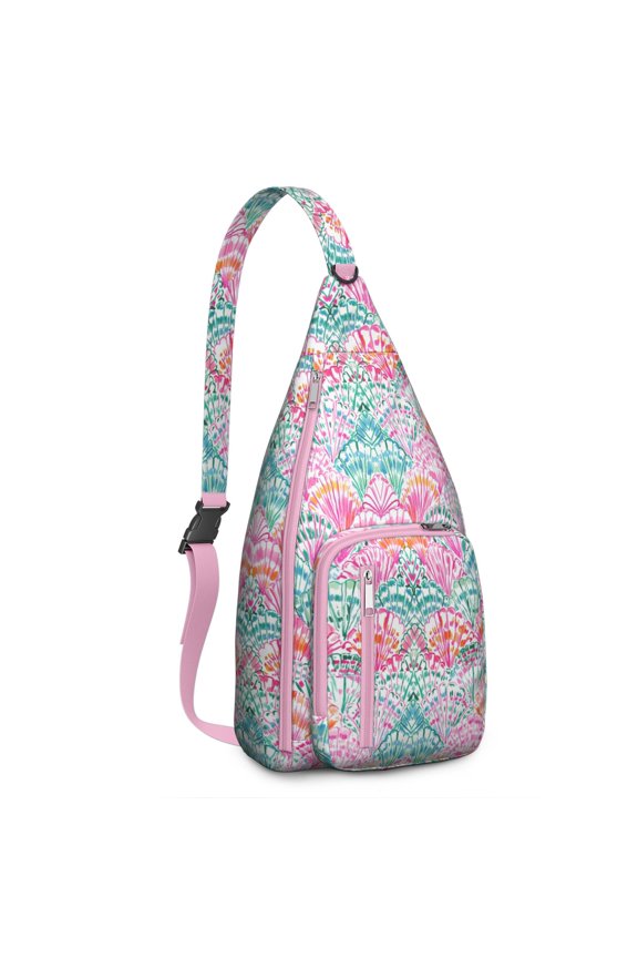 Tropical Marine Life Sling Backpack - Cute Seashell & Coral Design Crossbody Bag, Multi-Functional Daypack for Beach, Hiking & Daily Commute