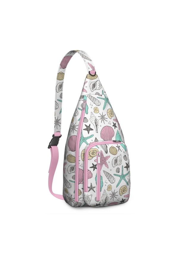 Tropical Marine Life Sling Backpack - Cute Seashell & Coral Design Crossbody Bag, Multi-Functional Daypack for Beach, Hiking & Daily Commute