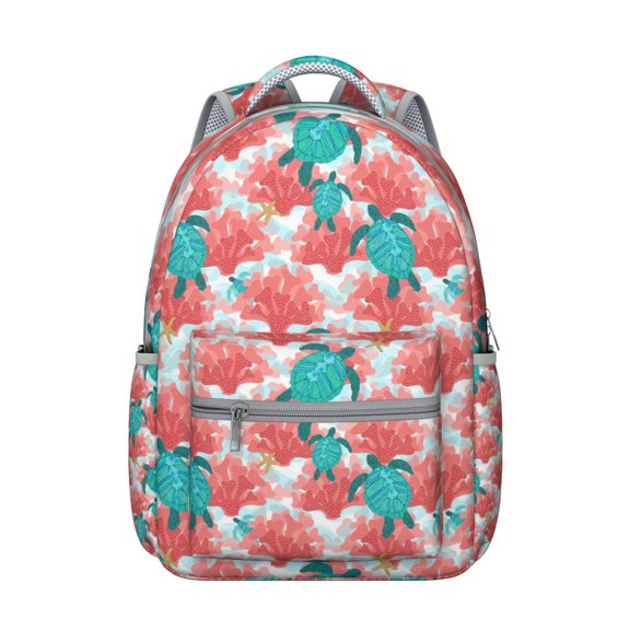 Tropical Marine Life Student Backpack Waterproof Scratch-Resistant Composite Oxford Cloth with Underwater Turtle and Coral Reef Pattern, Comfortable Adjustable Straps, Perfect for Travel and School