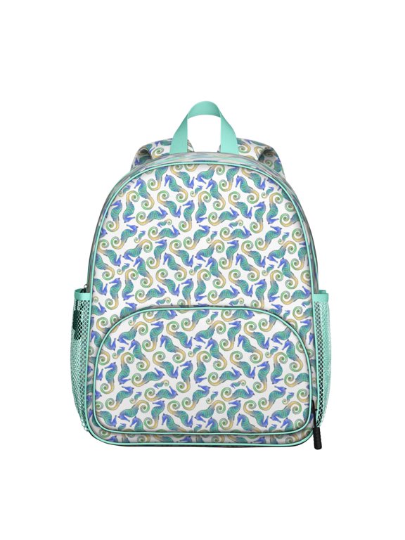 Tropical Marine Life Waterproof Backpack - Ergonomic Student Daypack with Nautical Seahorse Design, Durable & Breathable for School or Beach