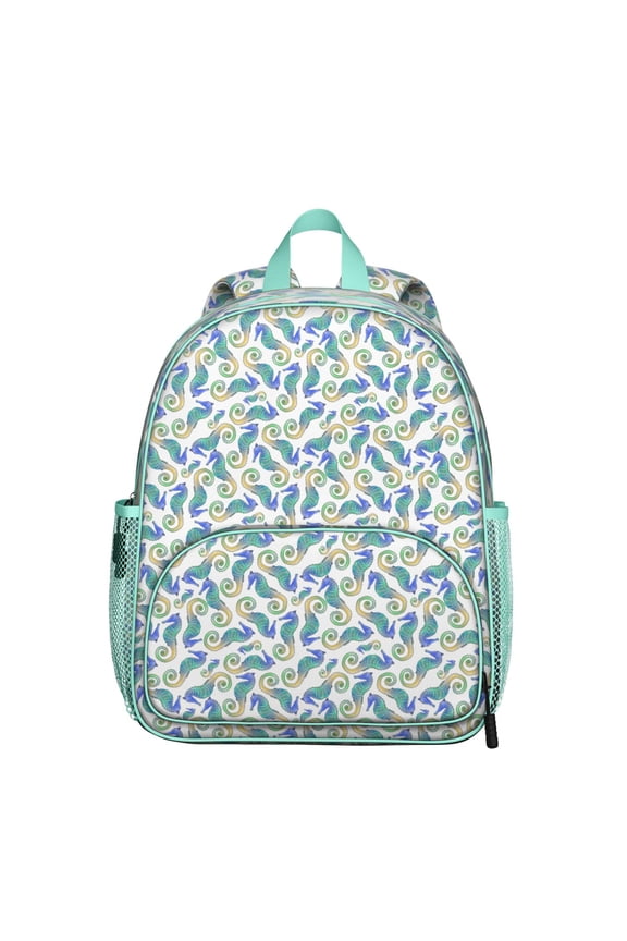 Tropical Marine Life Waterproof Backpack - Ergonomic Student Daypack with Nautical Seahorse Design, Durable & Breathable for School or Beach