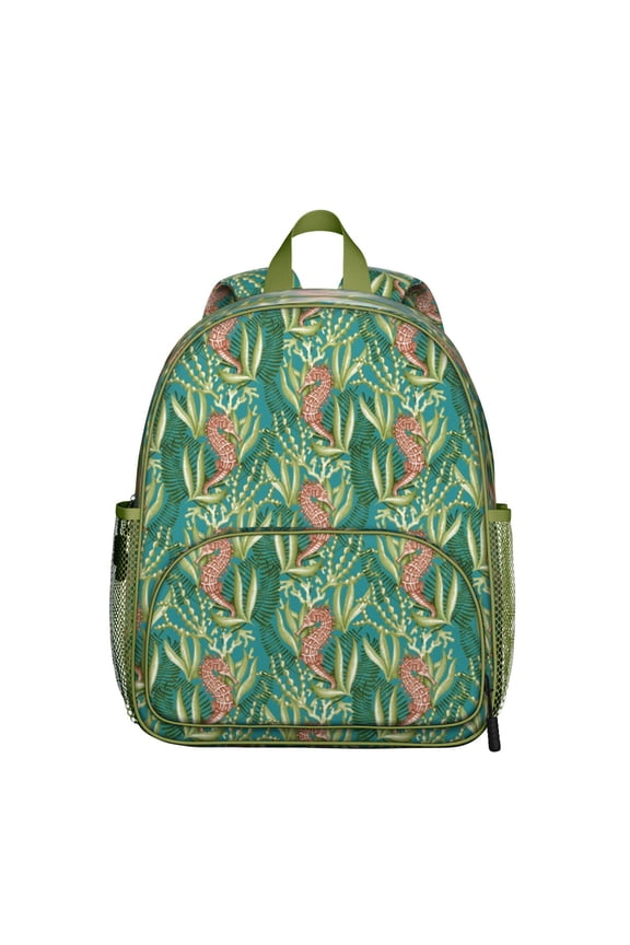 Tropical Marine Life Waterproof Backpack - Ergonomic Student Daypack with Nautical Seahorse Design, Durable & Breathable for School or Beach