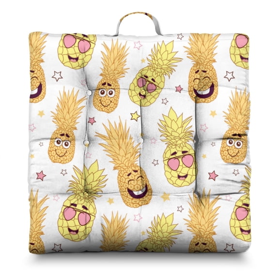 Tropical Meditation Pillow – 22x22 Inch Square Floor Cushion, Pineapple & Flowers Print, Soft Support for Yoga, Lounge & Balcony Seating (Fresh & Vibrant)