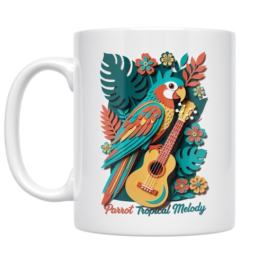 Tropical Melody 11 oz Coffee Mug - Island Vibes for Parrot Parents White Ceramic