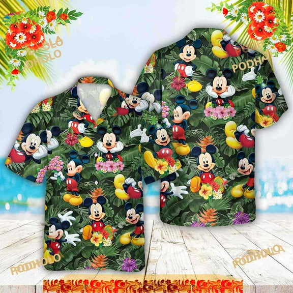 Tropical Mickey Hawaiian Shirt, Disney Palm Tree Mickey Beach Shirts
