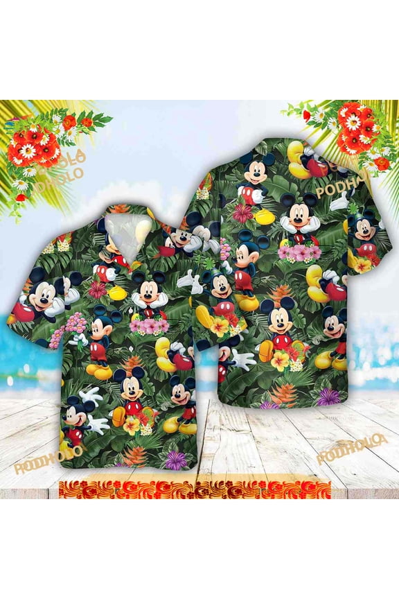 Tropical Mickey Hawaiian Shirt, Disney Palm Tree Mickey Beach Shirts