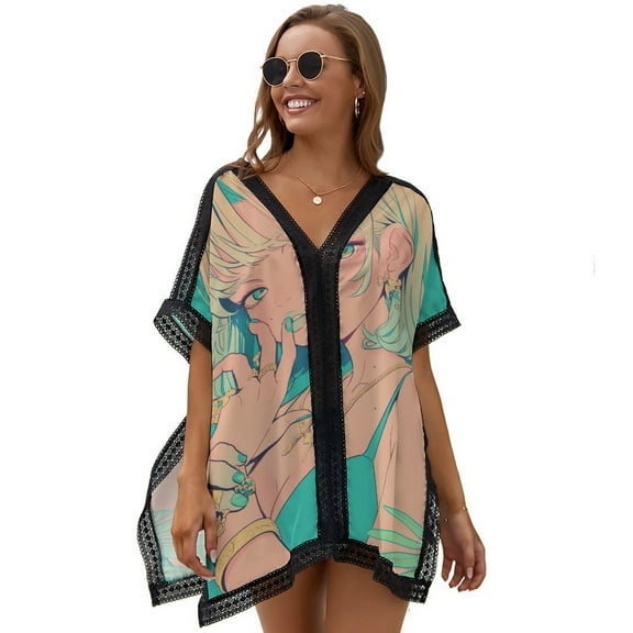 Tropical Mint Green (2) Printed Women's Swimsuit Cover Up Summer Swimsuit Dress