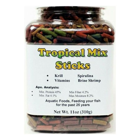 Tropical Mix Sinking Sticks, Great for Discus, Cichlids, All Tropicals…11oz Small Jar