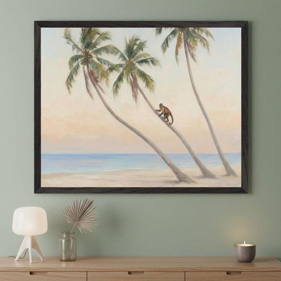 Tropical Monkey Coastal Beach Aesthetic Wall Art Palm Tree Island Nursery Unframed Paper Print