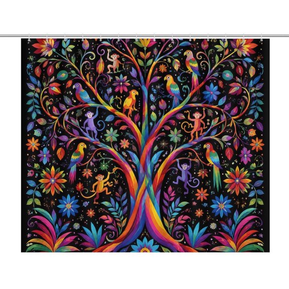 Tropical Monkey Floral Pattern Print Shower Curtain,Cloth Fabric Waterproof Polyester Bathroom Home Decor Set with Hooks