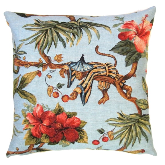 Tropical Monkey Woven Decorative Pillow, 17 x 18 in, Poly Filled Cotton Polyester Decor for Lounge Chair