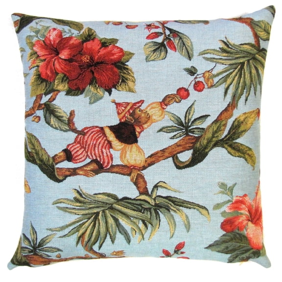 Tropical Monkey Woven Decorative Pillow, 17 x 18 in, Poly Filled Sewn Closed Accent for Window Seat