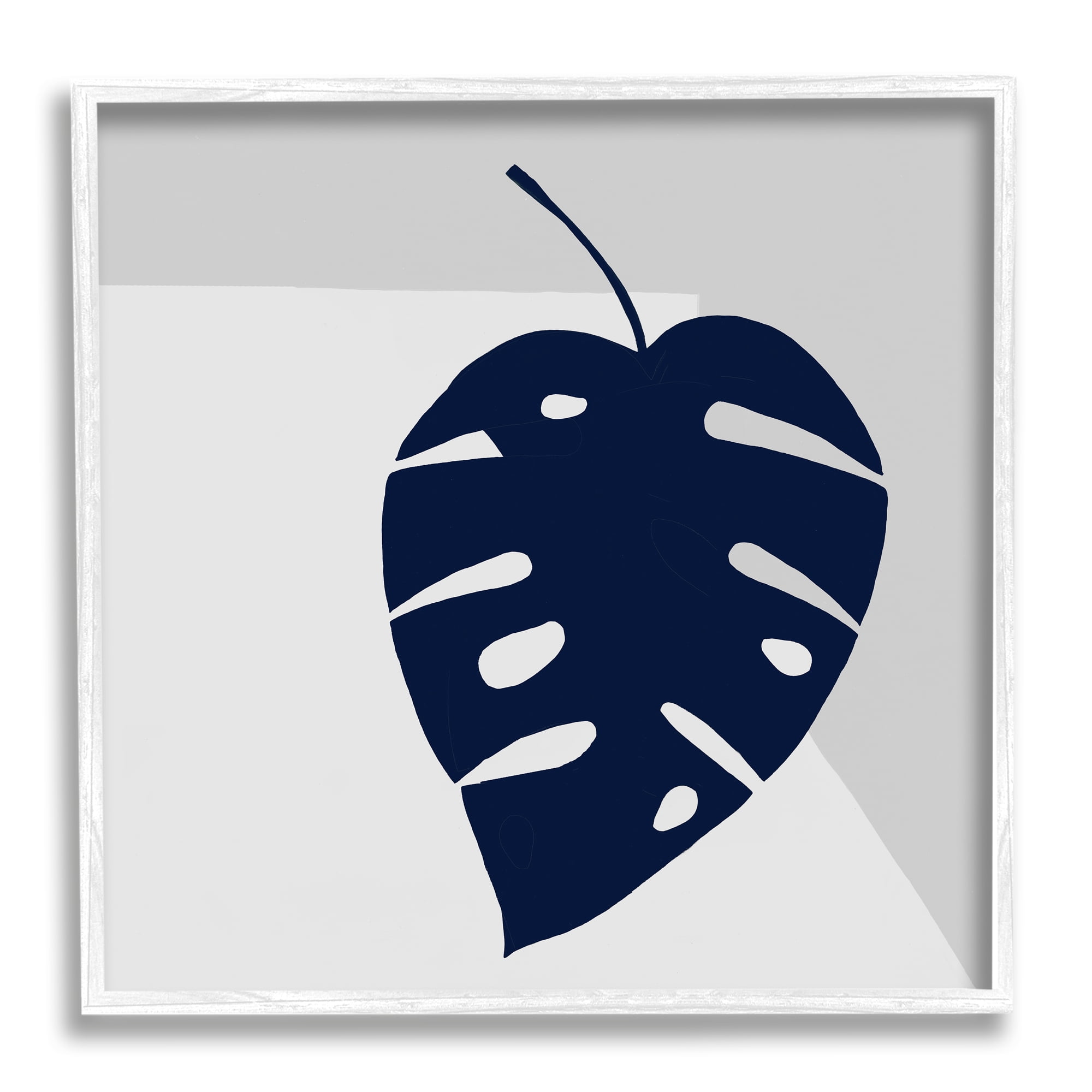 Tropical Monstera Blue Silhouette Sharp Grey Angles Botanical & Floral Framed Art Print Wall Art, 17x17