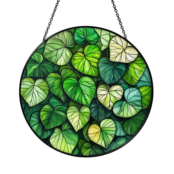 Tropical Monstera Glass Suncatcher Window Decor, Faux Stained Glass Style Hanging Art