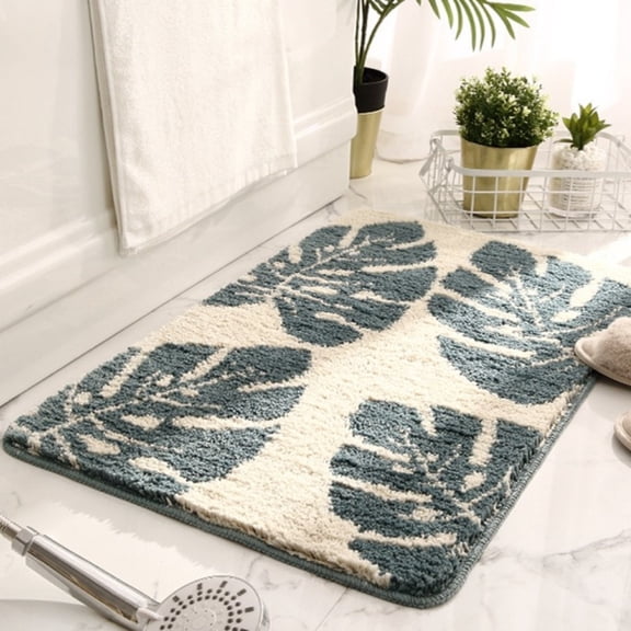 Tropical Monstera Leaf Bath Mat, Soft Shag Microfiber Bathroom Rug, Non Slip Water Absorbent Floor Mat, Machine Washable Decor Bath Rug for Shower, Bathroom, Entryway