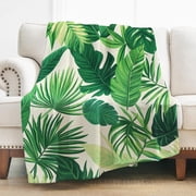 Tropical Monstera Leaf Blanket Gifts for Women Girls, Botanical Themed Palm Leaf Throw Blankets Decor for Couch Bed, Birthday Soft Flannel Leaves Branch Hawaiian Hippie Throw 30" x 40"