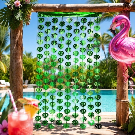 Tropical Monstera Leaf Foil Fringe Door Curtain for Luau Party Decor | Jungle Theme Backdrop for Photo Booth | Plastic Tinsel Streamer for Hawaii Beach Birthday Celebration| 78.7 x 39.4 Inch