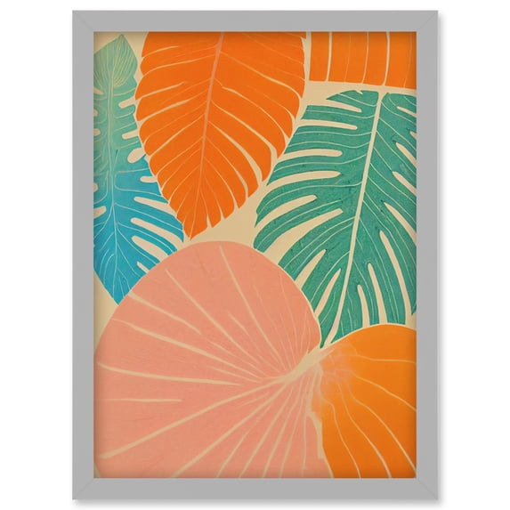 Tropical Monstera Leaf Jungle Pastel Botanical Artwork Framed Wall Art Print A4