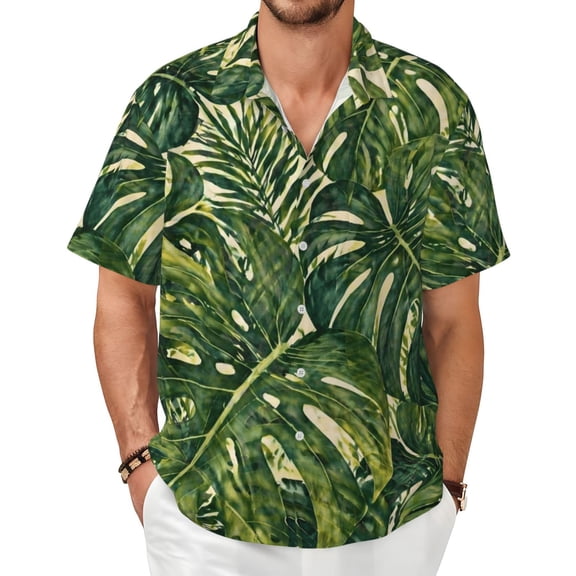 Tropical Monstera Leaf Men's Shirts Short-Sleeved with All-Over Prints Button-Up Shirts