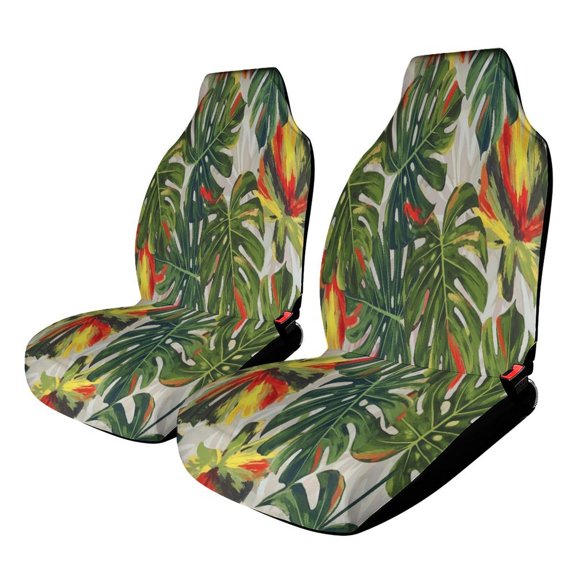 Tropical Monstera Leaf Print Car Seat Covers Front Seats Universal Fit for Cars SUV Truck Auto Interior Accessories