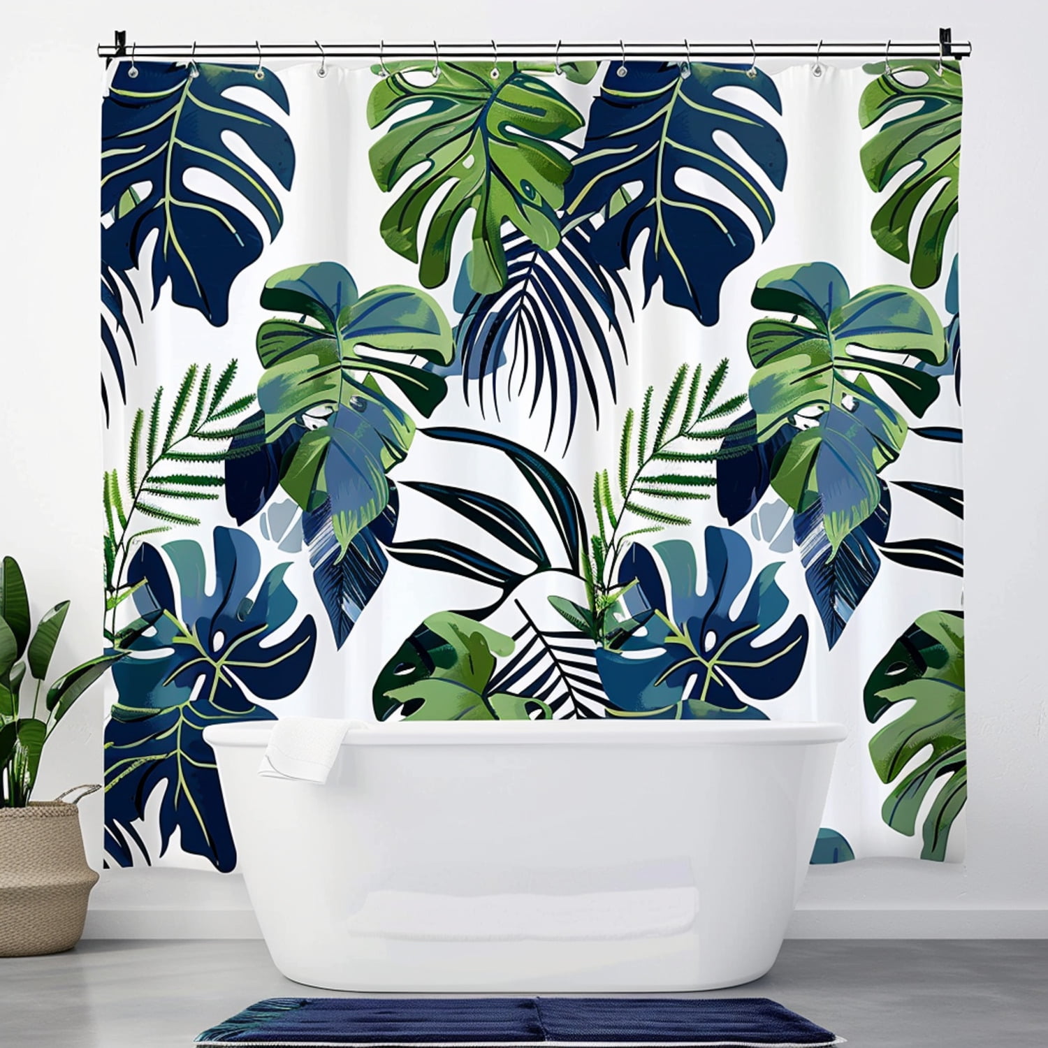 Tropical Monstera Leaf Shower Curtain Set Boho Bathroom Decor with ...