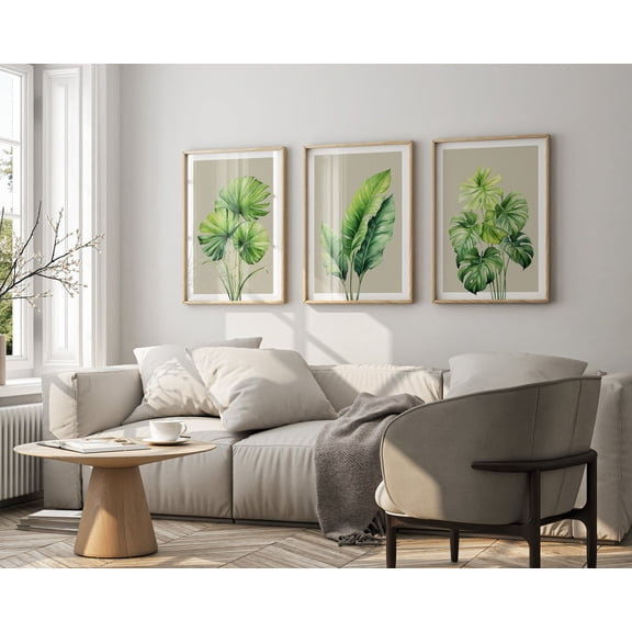 Tropical Monstera Leaf Wall Decor Botanical Tropical Leaf Exotic Greenery Art Set 3 Unframed Paper Print 8x12