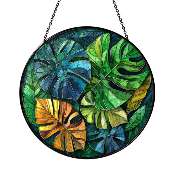 Tropical Monstera Leaf Window Suncatcher – Glass Hanging Decor