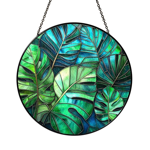Tropical Monstera Leaf Window Suncatcher – Glass Hanging Decor