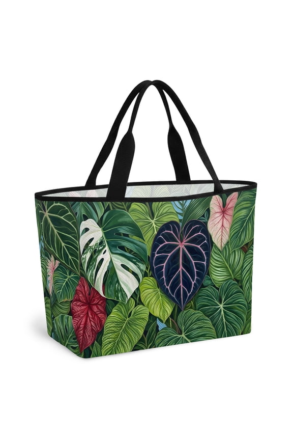 Tropical Monstera Leaves Beach Bag for Women, Large Breathable Mesh Beach Tote Bag, Botanical Green Exotic Modern Sandproof Lightweight Travel Bags for Vacation Picnic Swimming Pool 15.7"x15.7"x9.1"