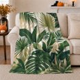 thumbnail image 1 of Tropical Monstera Leaves Palm Fronds Botanical Print, Cozy Coastal Landscape Scene, Warm Flannel Blanket for Cabin and Lodge, Beach Lovers Housewarming Gift, Coastal Home Decor, 1 of 9