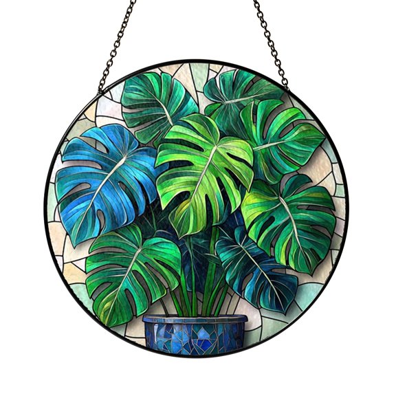 Tropical Monstera Leaves Stained Glass Suncatcher Decorative Window Art