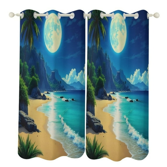 Tropical Moonlit Beach Window Blackout Curtain 3d Printed Blackout Curtain Bedroom Living Room Hotel Window 2 Panel Shade