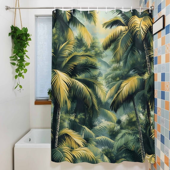 Tropical Natural Landscape Shower Curtain for Bathroom, Vintage Green Palm Trees Forest Waterproof Shower Curtains Washable Quick Dry with Hooks Bathtub Curtains 36x72IN