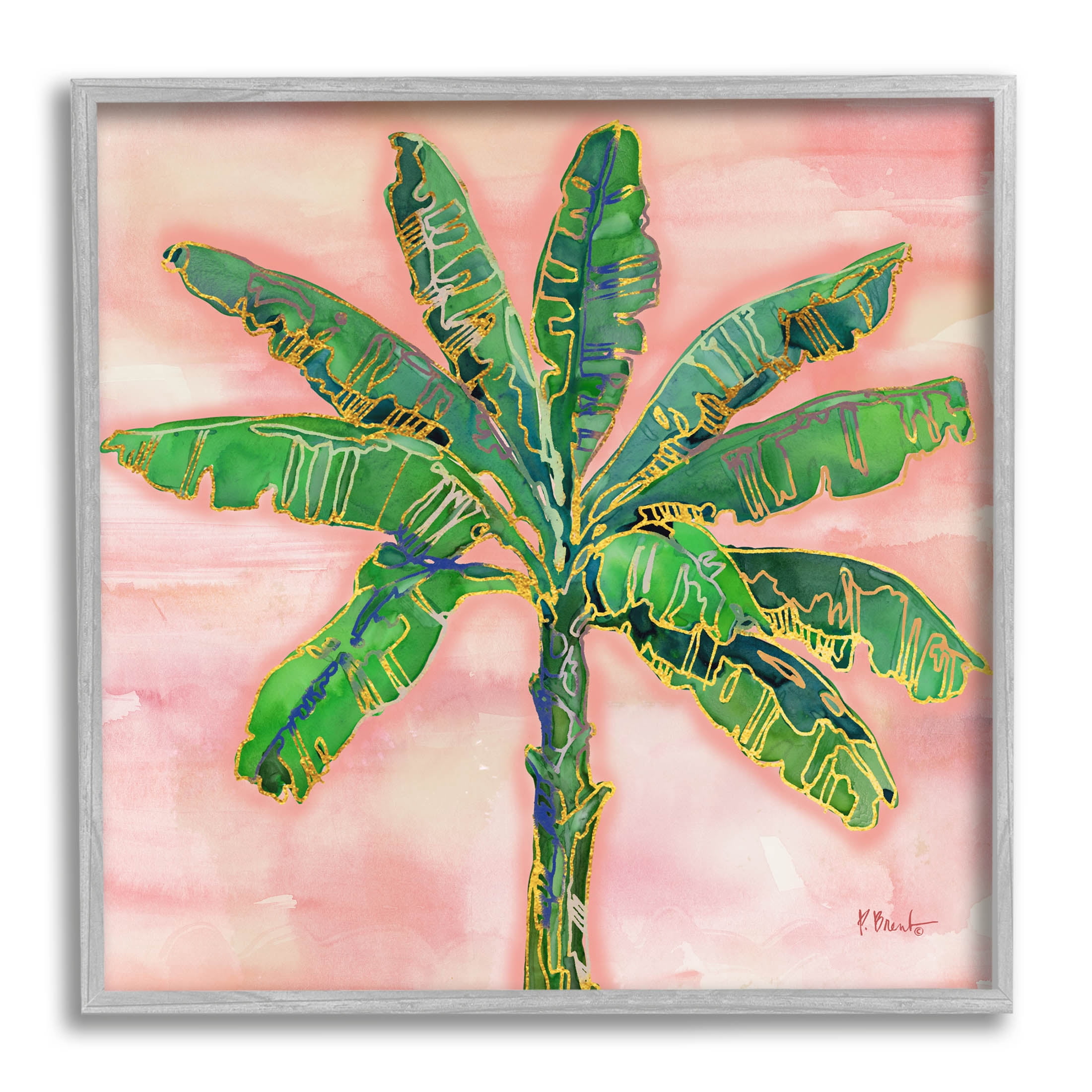 Tropical Nature Palm Sunrise Botanical & Floral Graphic Art Gray Framed Art Print Wall Art
