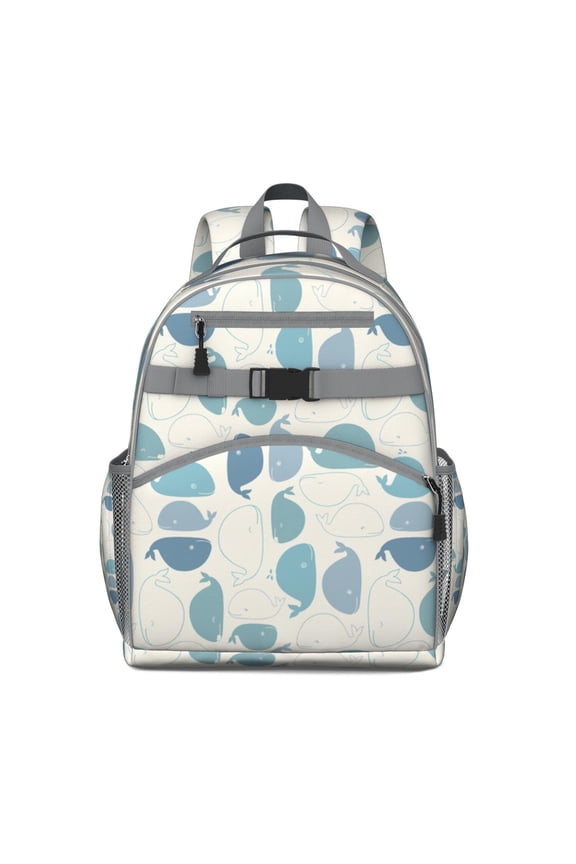 Tropical Nautical Shark And Whale Students Backpack, Underwater Marine Life Ocean Sea Abstract Cute Funny Design